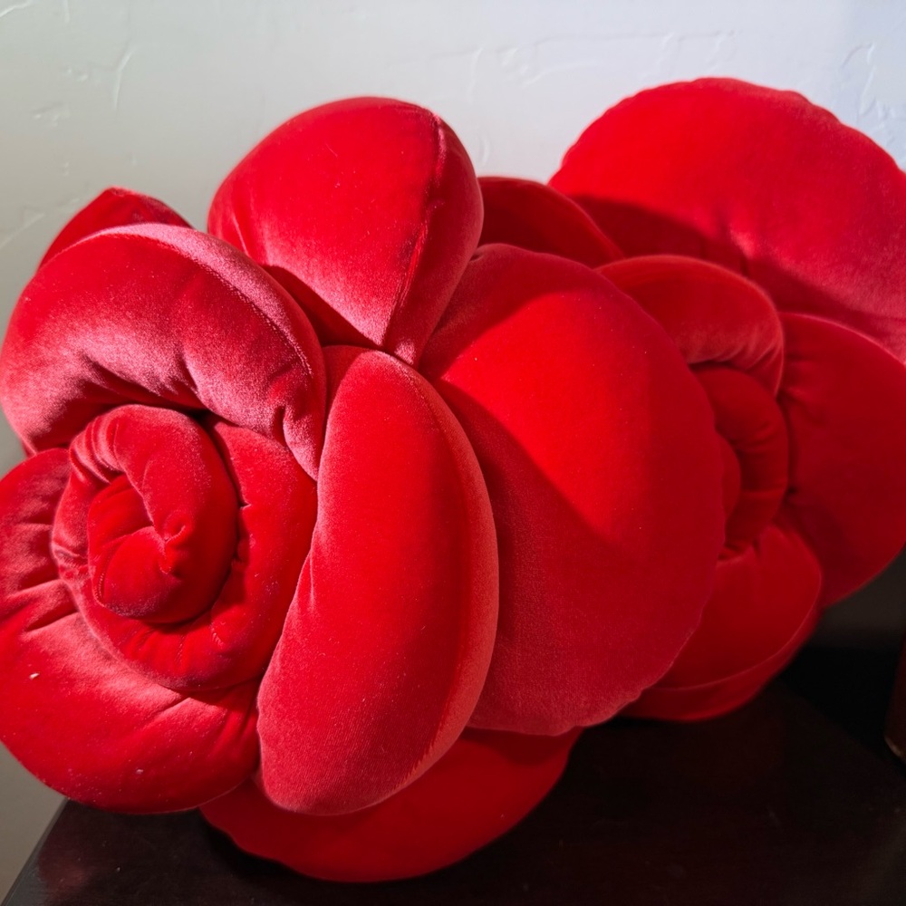 2 Pc Bundle Of Threshold Red Rose Velvet Pillows, Summer, Home Decor 13x13”